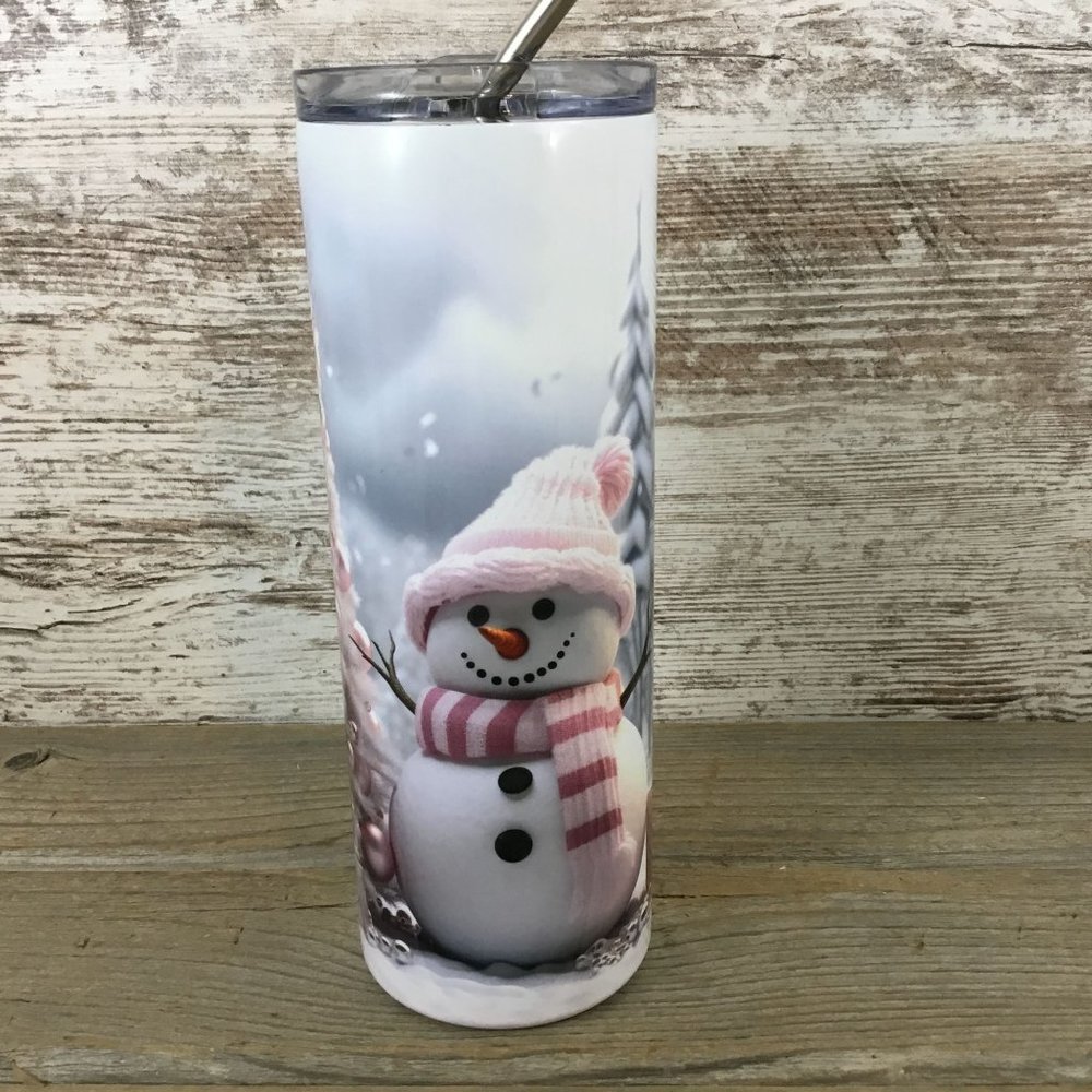 Snowman Pink Christmas 20 oz Skinny Tumbler